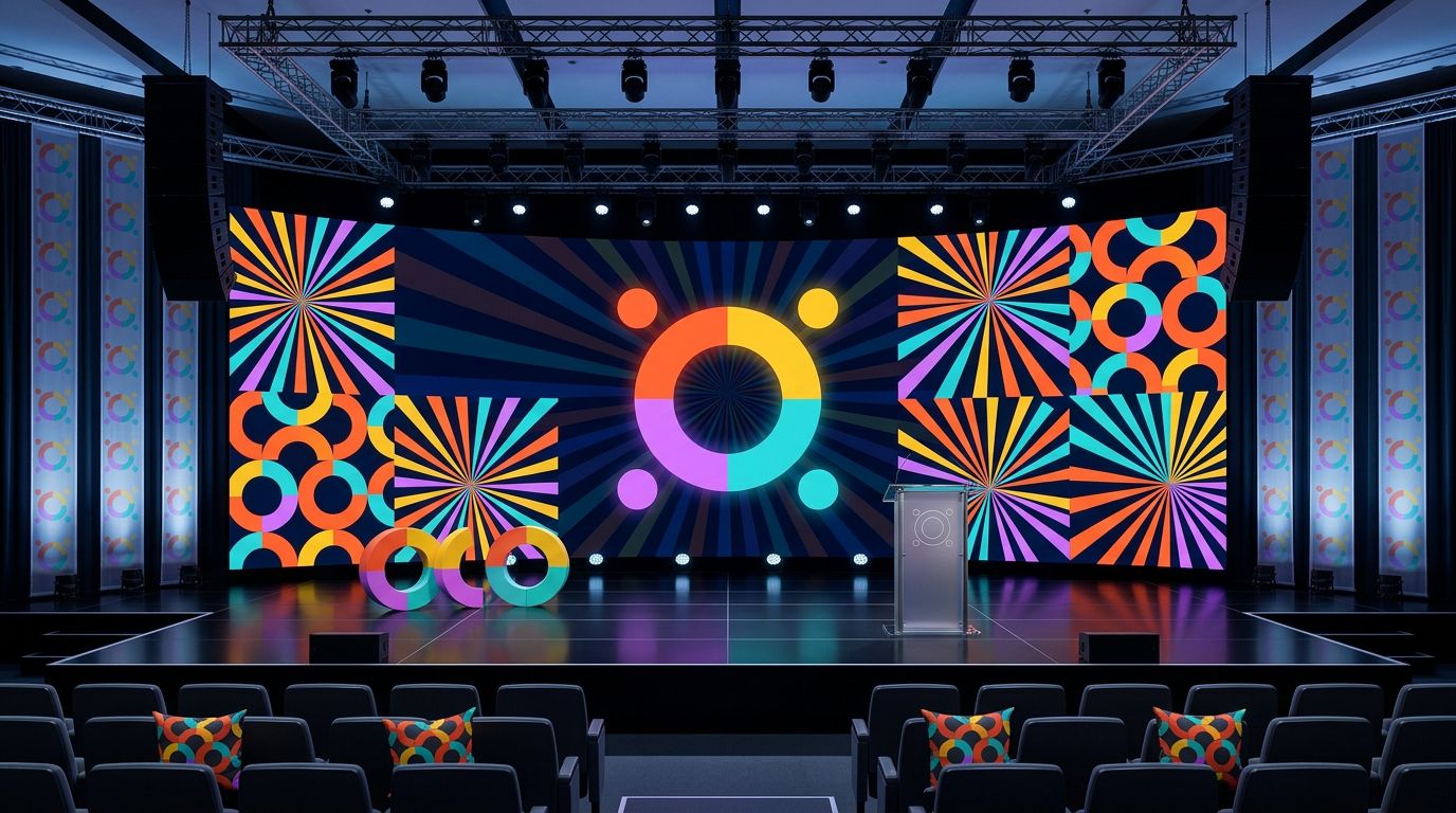 Оформление сцены мероприятия сгенерированное ИИ